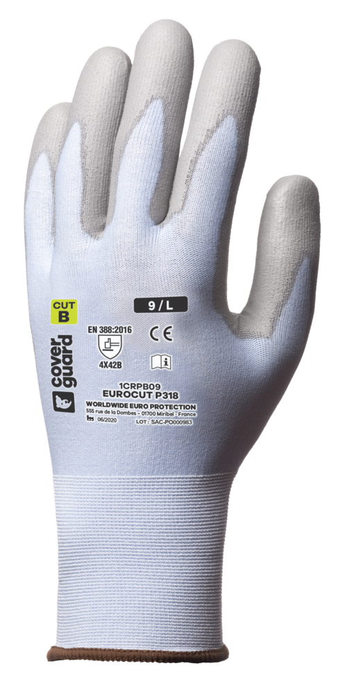 Gants EUROCUT P318 CUT B. HPPE J18 bleu enduit PU T10