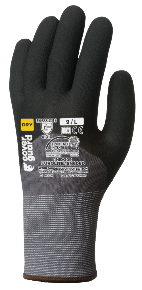Gants EUROLITE 15N606D end.nit. paume+3/4 dos+picots T10