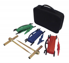 Kit de terre 15m comprenant piquets et câbles rouge, bleu, vert