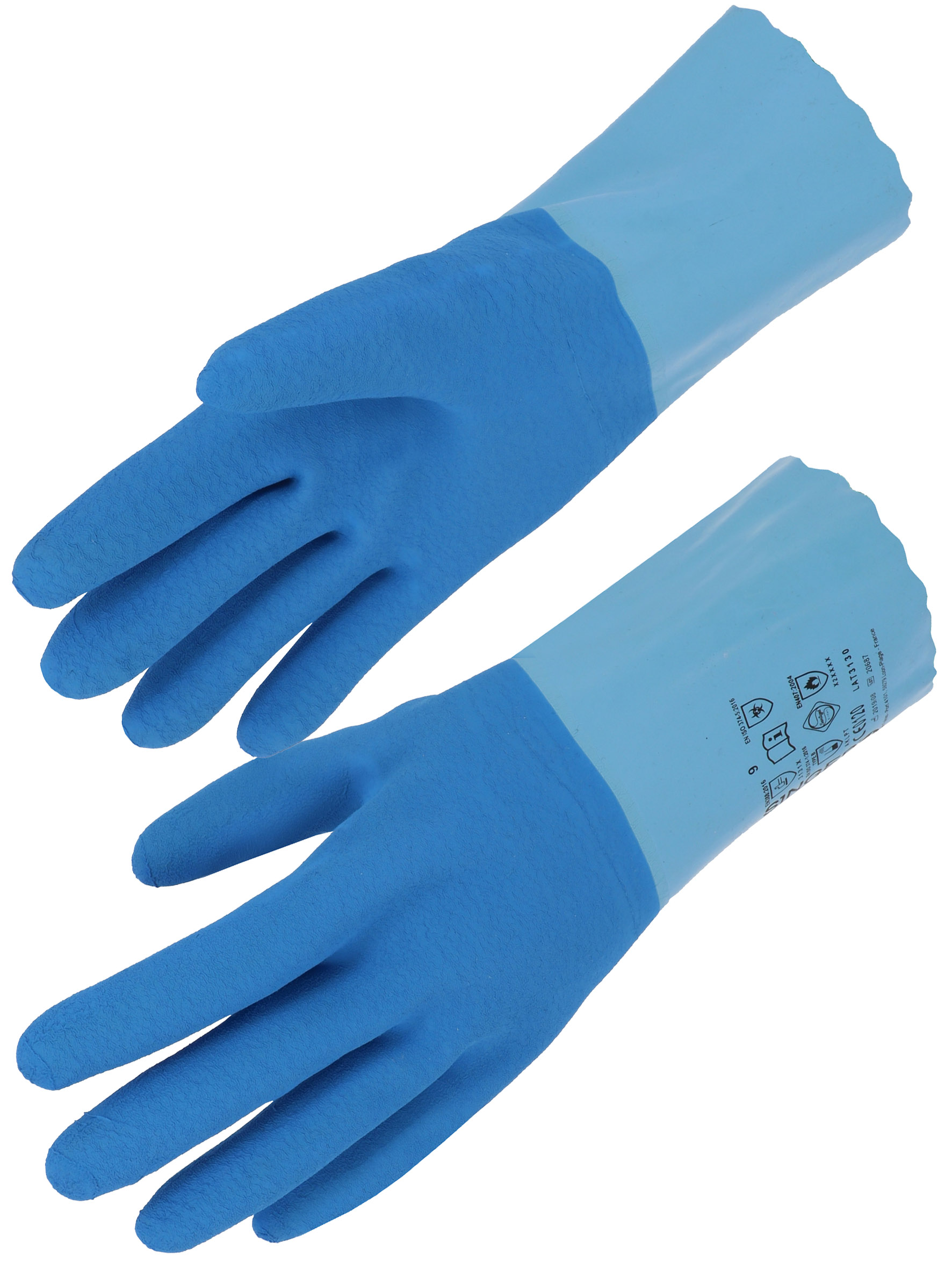 GANTS LATEX BLEU, PAUME ADHER. T10