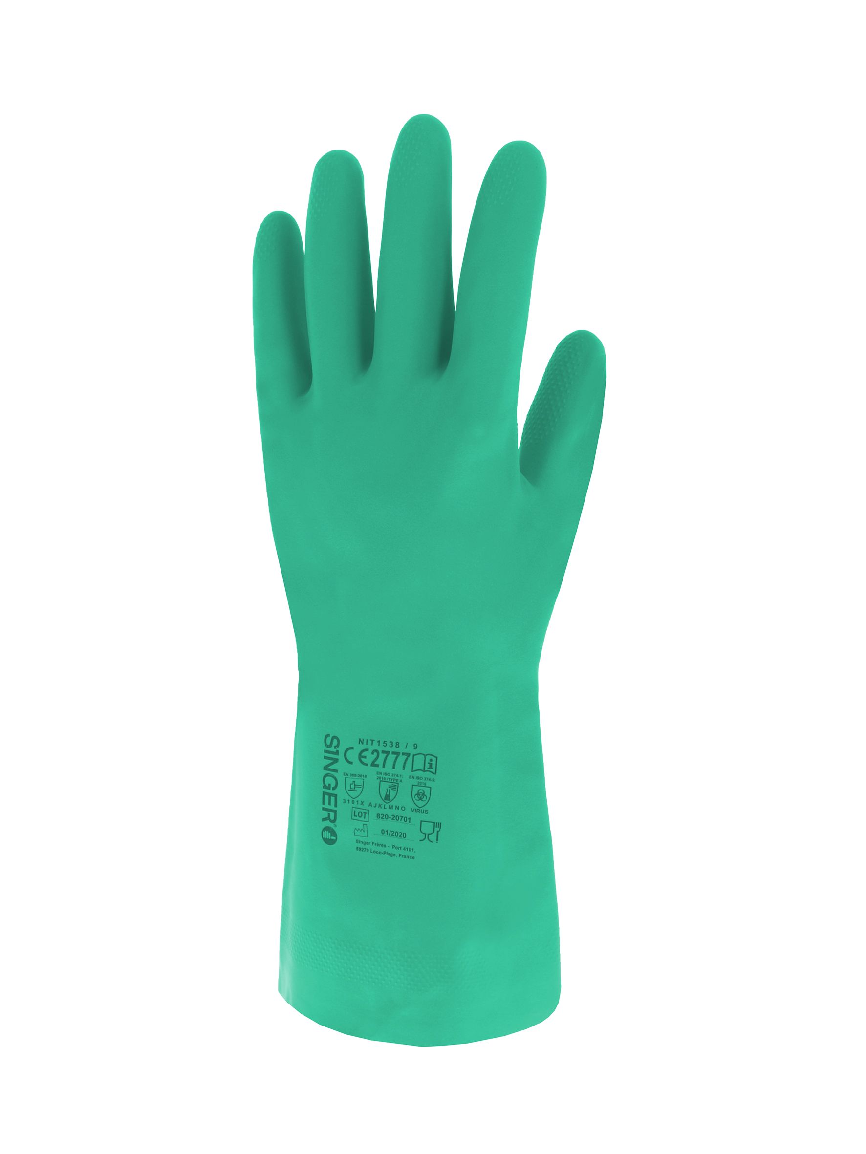 GANTS NITRILE VERT FLOQUE CV  10