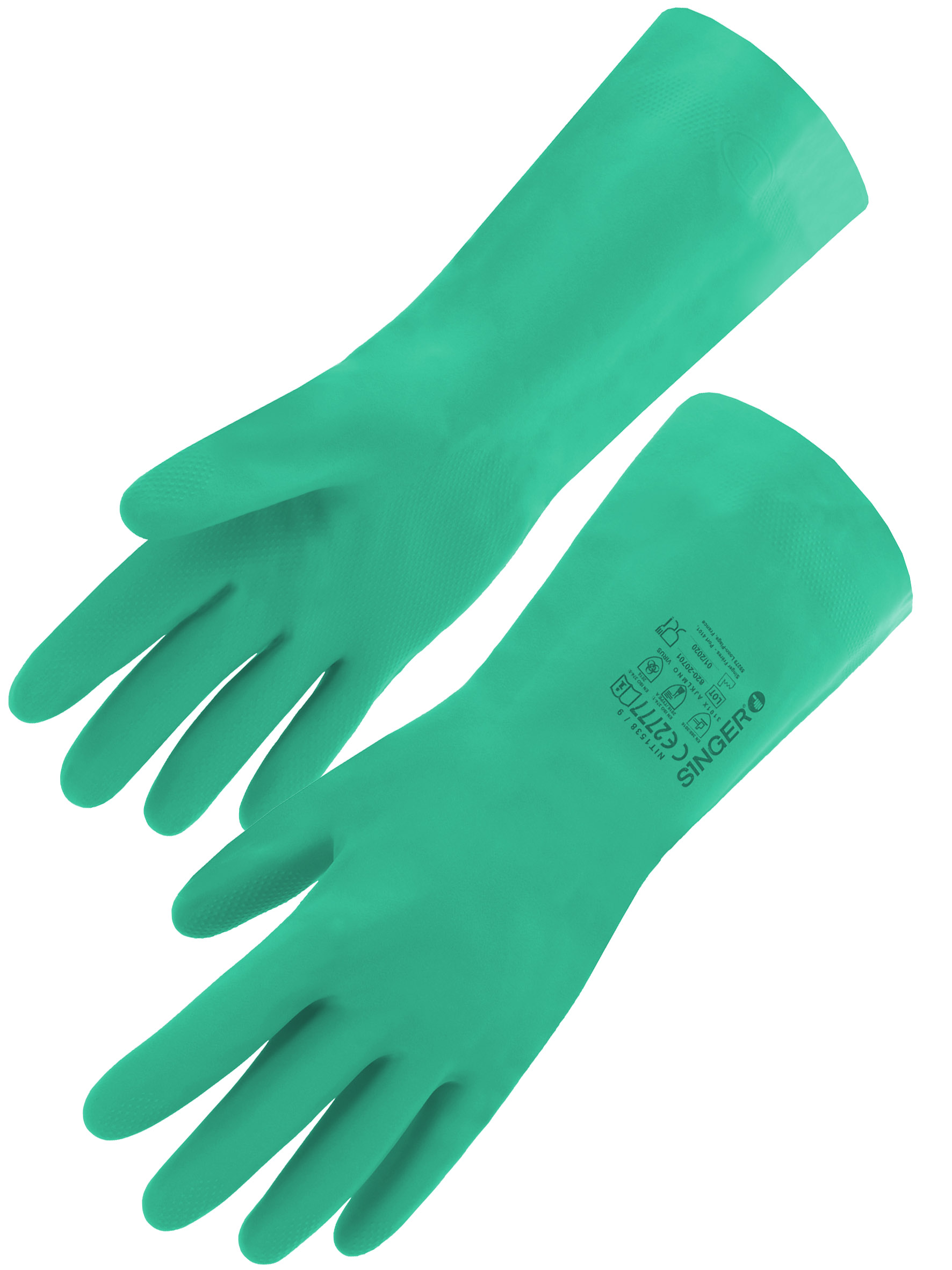 GANTS NITRILE VERT FLOQUE 30 CM T10