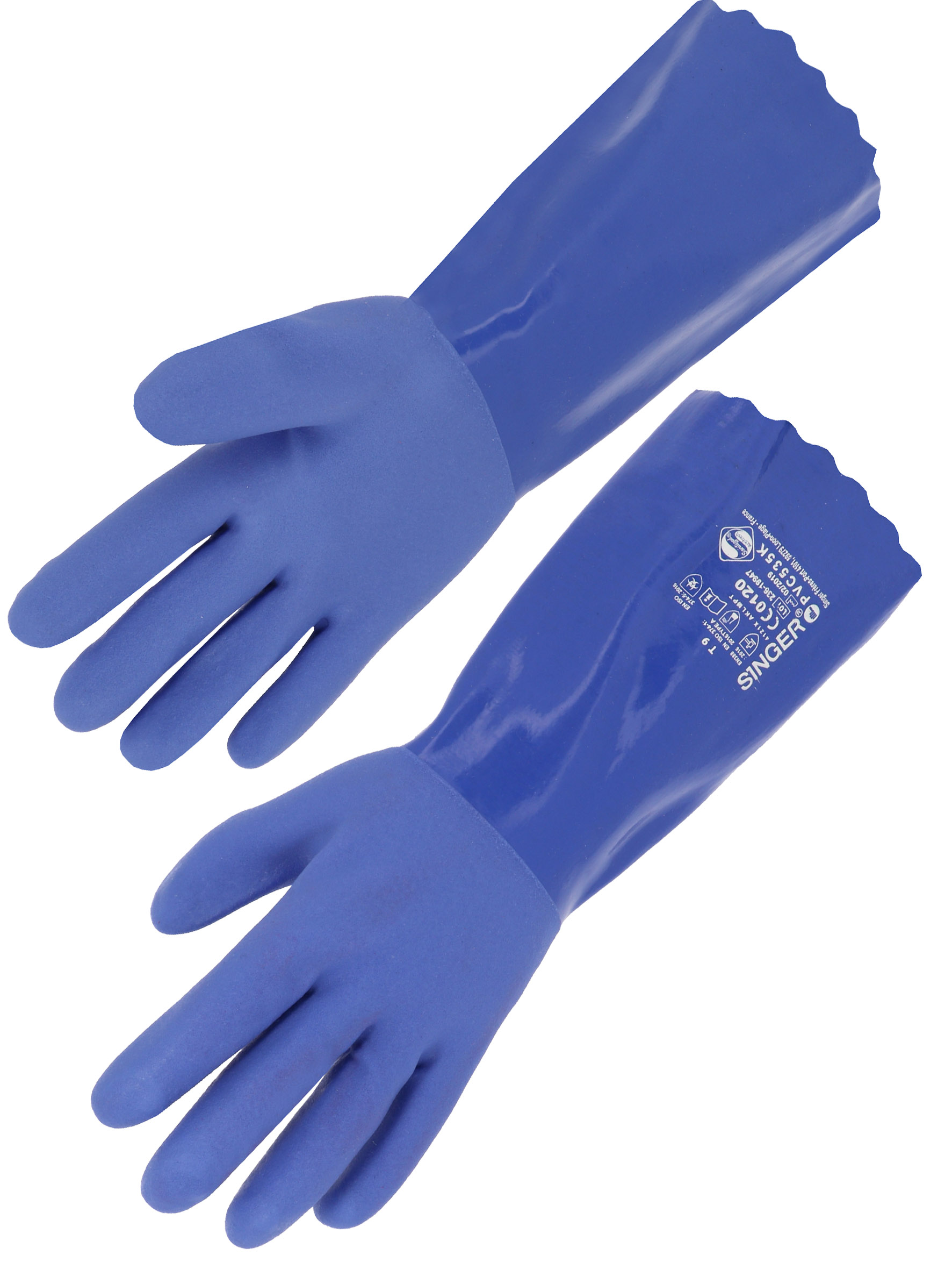 GANTS PVC BLEU 35CM SUR TRICOT 10