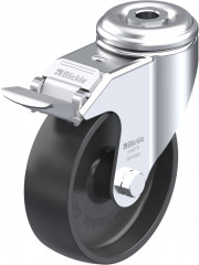 Roulette d’appareil pivotante polyamide avec trou central et blocage « stop-fix »