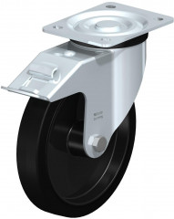 Roulette pivotante en tôle d’acier, version mi-lourde, avec platine à visser et blocage “stop-fix”