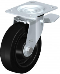 Roulette pivotante en tôle d’acier, avec platine à visser et blocage “stop-top”