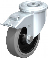 Roulette pivotante en tôle d’acier, version lourde, avec trou central et blocage “stop-fix”