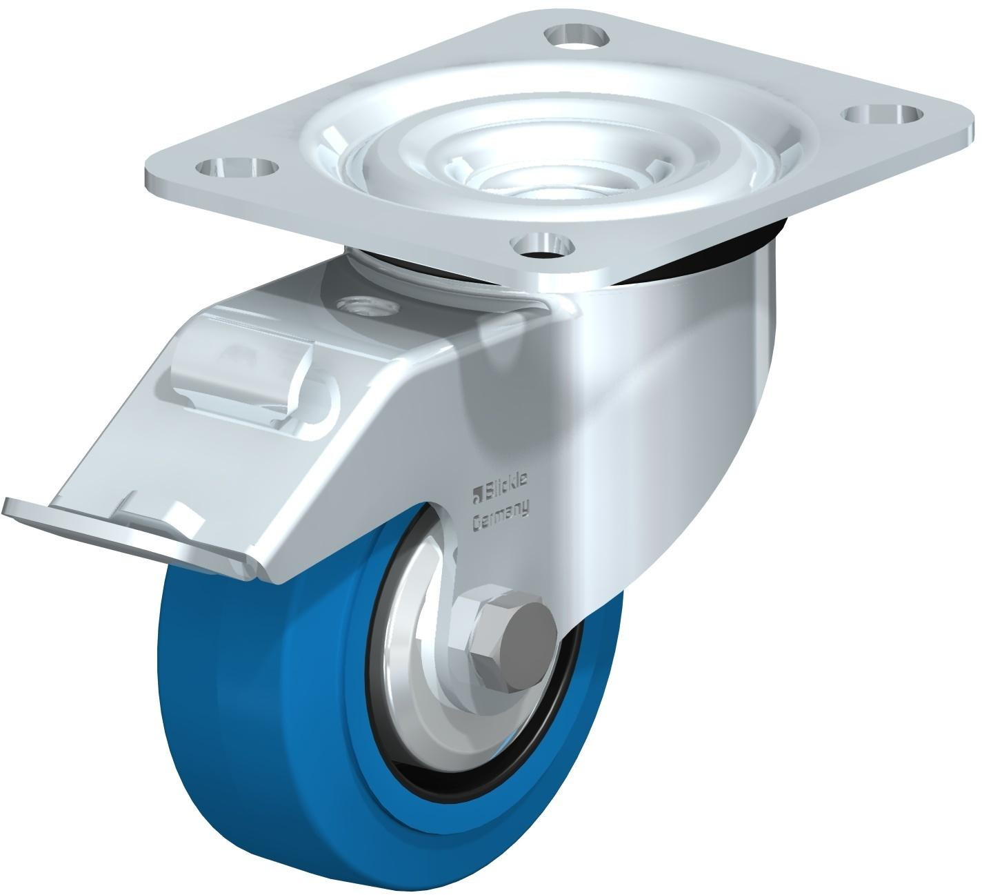 Roulette pivotante en tôle d’acier, version mi-lourde, avec platine à visser et blocage “stop-fix”