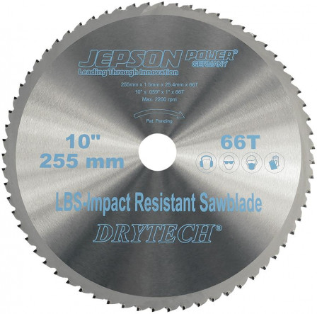 Lame de scie carbure LBS Drytech D=255x25,4x1,5mm 66D p. acier à parois f. rés. aux chocs 