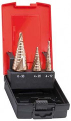 Jeu de forets perce-tôle étagés universels, goujure hélicoïdale