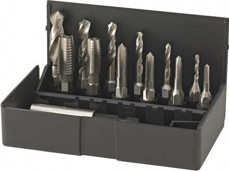 Jeu d'embouts taraud ébaucheur/finisseur M3-M10 + foret hélicoïdal + porte-embout 