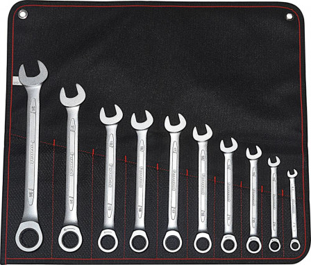 Jeu de clés polygonales àcliquet 8-24mm 10 pièces 