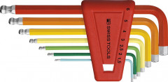 Jeu de clés mâles coudéesds support plast. 7 pcs 1,5-8mm Rainbow Tête sph.