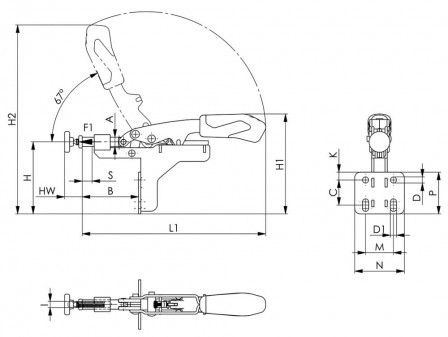 Sauterelle à tige coulissante 6873 taille 25 à portée variable