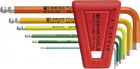 Jeu de clés mâles coudéessur monture en plastique 6 p. 1,5-5mm Rainbow têtesphérique 