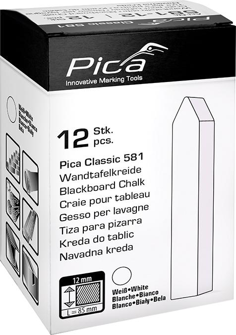 Craie pour tableaux -Classic blanc, 12x12x85mm,carrée, pointue, sans papier carton de 12 pcs