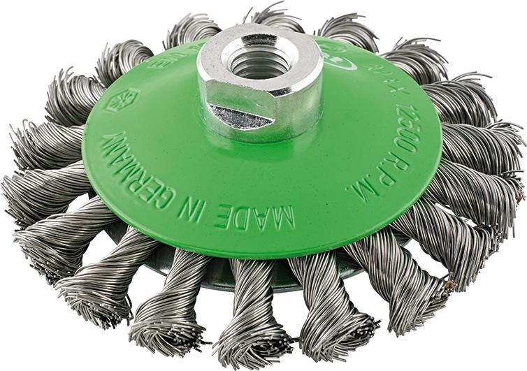 Brosse conique inox M14 torsadée 115x0,5mm 