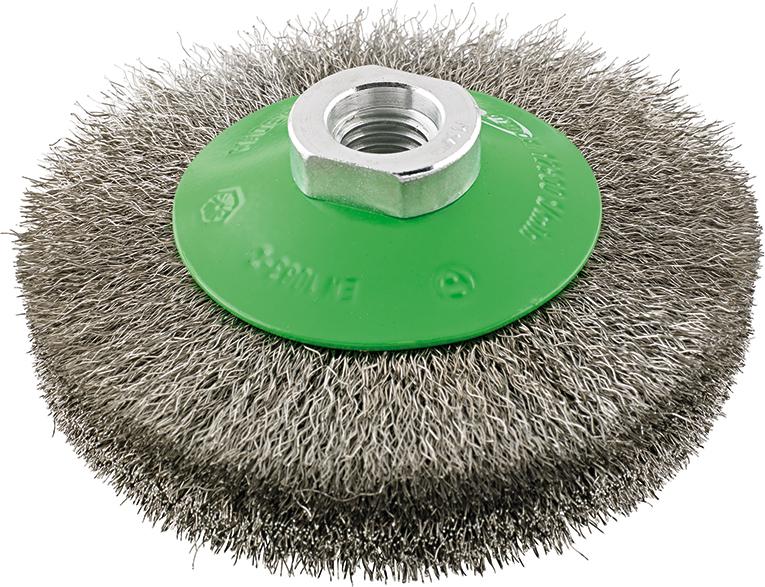 Brosse conique inox M14 ondulée 100x0,2mm 