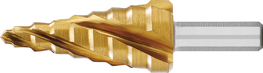 Foret étagé HSS TiN Cannelure hél. quadruple 4-20mm 