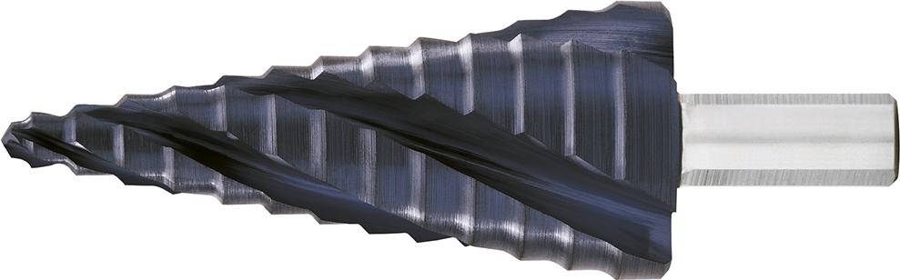 Foret étagé HSS TiAlN Cannelure hél. quadruple 4-12mm 