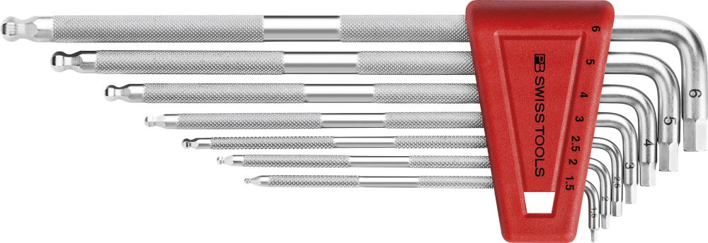 Set de clés mâles coudéesds support plast. 7 pcs, 1,5-6mm SAFETY Tête sph. 