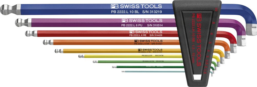 Jeu de clés mâles coudéesds support plast. 9 pcs 1,5-10 90-100deg. Rainbow
