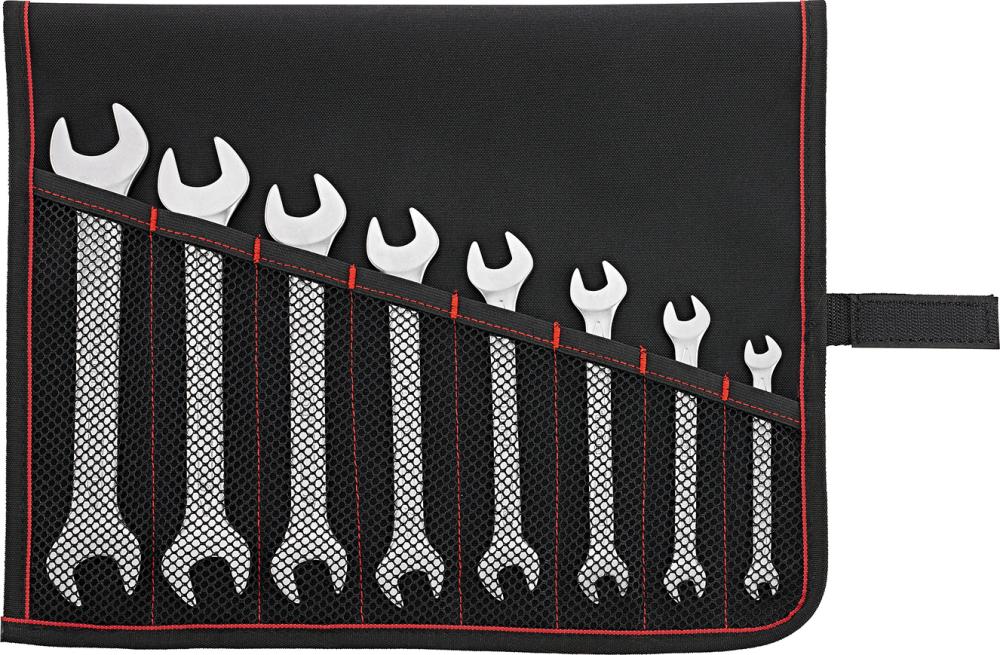 Jeu de clés à fourches doubles DIN3110 6-22mm 8 pièces dans une trousse enroulable 