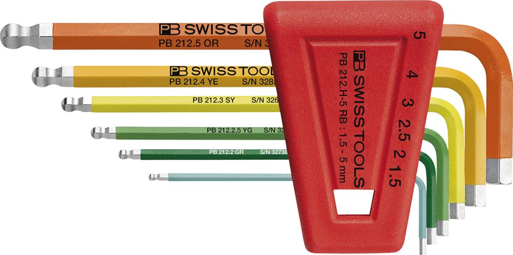 Jeu de clés mâles coudéessur monture en plastique 6 p. 1,5-5mm Rainbow têtesphérique 