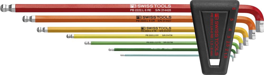 Jeu de clés mâles coudéessur monture en plastique 7 pièces 1,5-6 90-100° Rainbow 