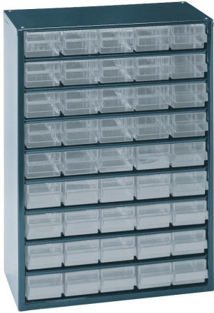 Casier à tiroirs avec 45 charges type 150-00 bleu