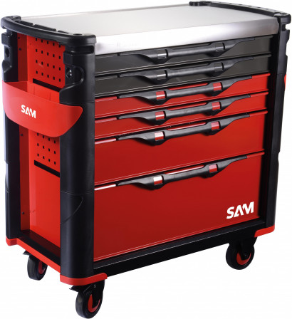 SERVANTE 41 - XL - 6 TIROIRS - ROUGE - PLATEAU INOX