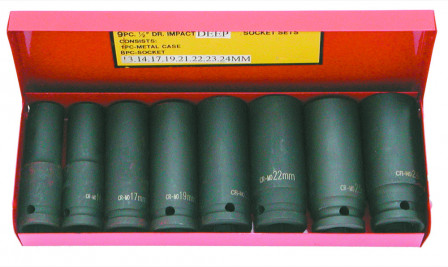 DOUILLE A CHOCS 1/2'' 13 A 24 MM - LONGUES - COFFRET DE 8