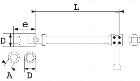 clé a bequille a cardan 6 pans 1/4