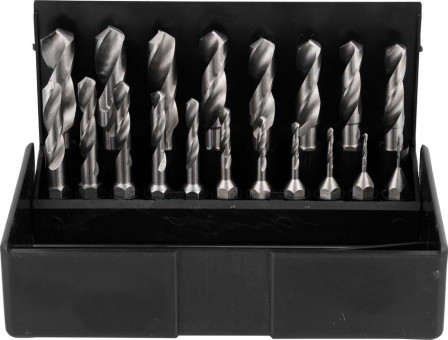 Jeu de forets hélicoïdaux type embout HSS 1-10mm 19 pièces 