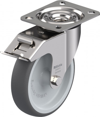 Roulette pivotante polyuréthane thermoplastique avec blocage « stop-fix »