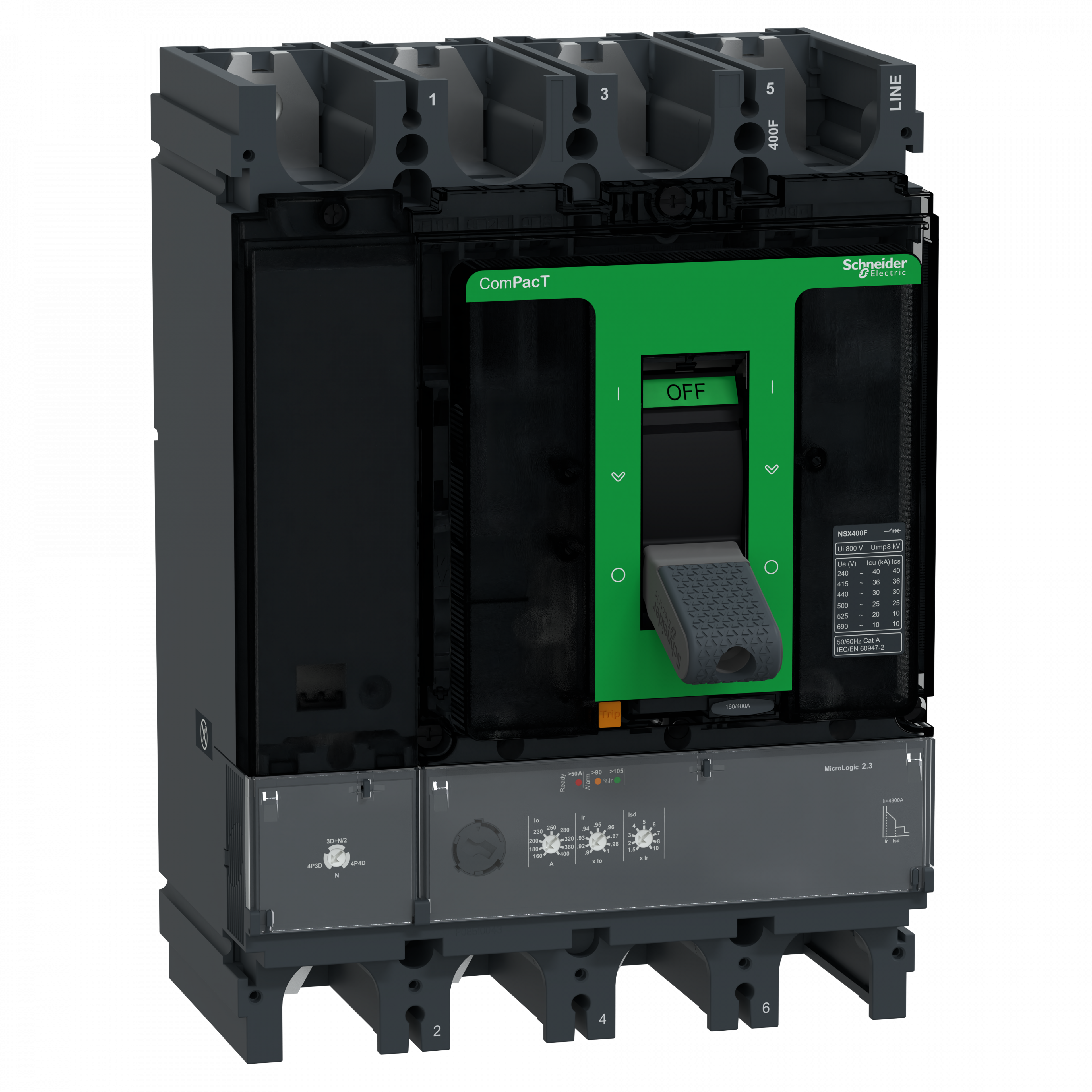 ComPacT NSX400F - Disjoncteur - MicroLogic 2.3 400A - 4P4D - 36kA - fixe