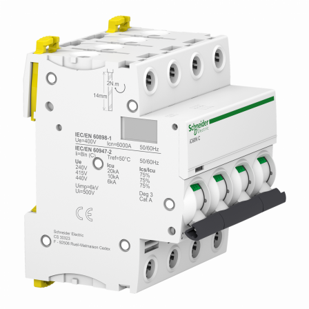 Acti9 iC60N - Disjoncteur - 4P - 16A - Courbe C - 400Vca - 6000A/10kA