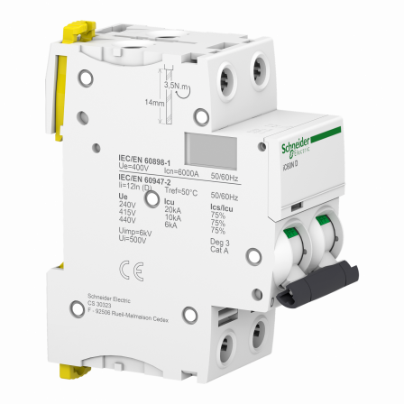 Acti9 iC60N - Disjoncteur - 2P - 40A - Courbe D - 400Vca - 6000A/10kA