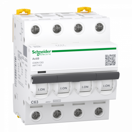 Acti9 iC60N - Disjoncteur - 4P - 63A - Courbe C - 400Vca - 6000A/10kA