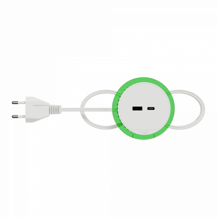 Unica System+ - bloc de prise à encastrer XS - USB A+C - câble 2m - blanc