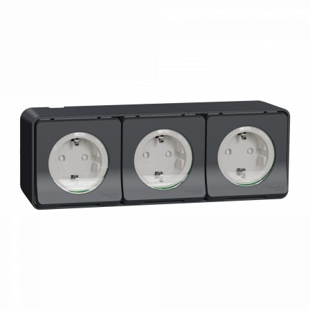 Mureva Styl - 3 PC 2P+T schuko horiz précâblées - saillie - IP55 - IK08 - gris