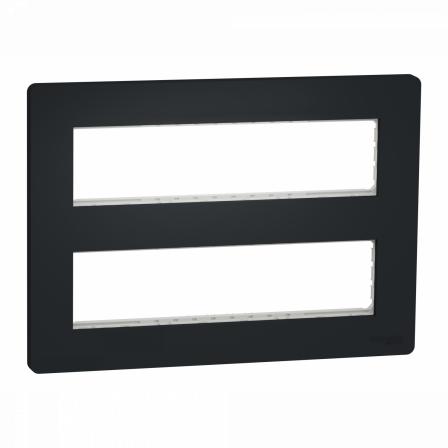 Unica - support fixation + plaque finition boîte concent 2 rang 8 mod - Anthraci