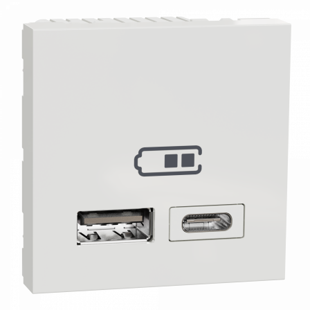Unica - chargeur USB double - 5Vcc - 2,4A type A+C - 2 modul - blanc - méca seul