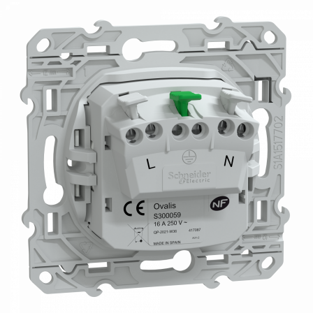 Ovalis - prise de courant à puits 2P+T 16A - bornes automatiques - Antibactérien