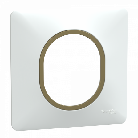 Ovalis - Plaque de finition - 1 poste Blanc avec bague effet Laiton