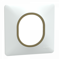 Ovalis - Plaque de finition - 1 poste Blanc avec bague effet Laiton