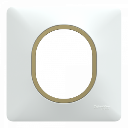 Ovalis - Plaque de finition - 1 poste Blanc avec bague effet Laiton