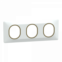 Ovalis - Plaque de finition - 3 postes Horizontal - 71mm - Blanc bague Laiton