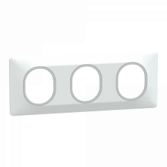 Ovalis - Plaque de finition - 3 postes Horiz - 71mm - Blanc bague Argent Chromé