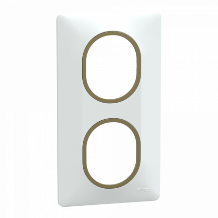 Ovalis - Plaque de finition - 2 postes Vertical - 71mm - Blanc bague Laiton